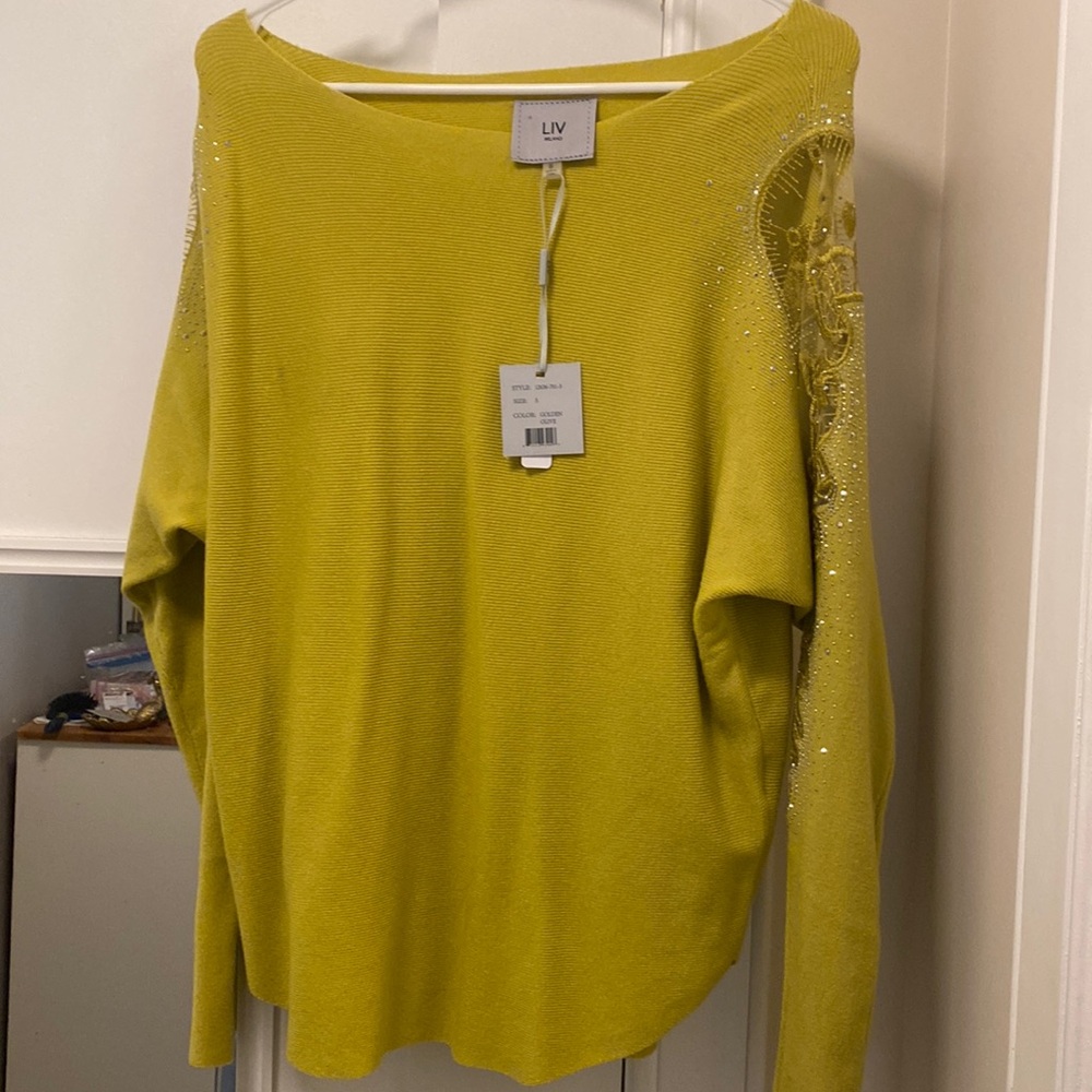 Liv Milano Green Embellished Mesh Sweater